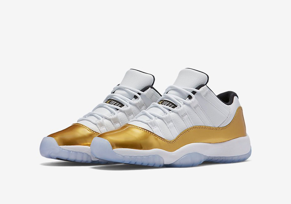 gold and white low top 11s
